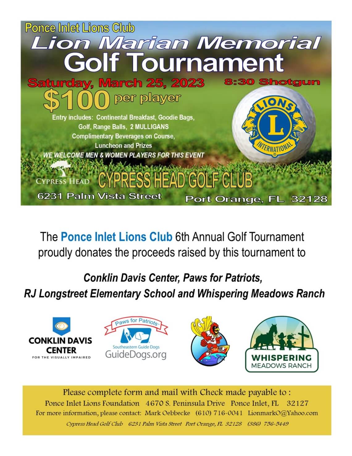 Ponce Inlet Lions Club Golf Tournament Cypress Head Golf Club